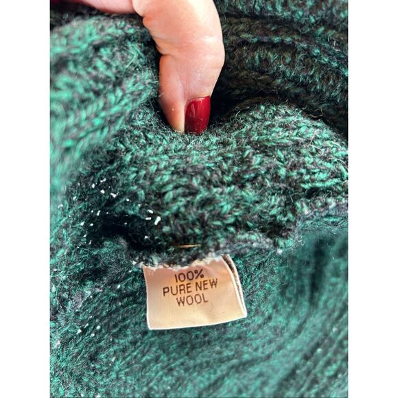 Irish Wool Cardigan Carraig Donn Green Cable Knit Sweater M Cottagecore Vintage - Picture 6 of 14